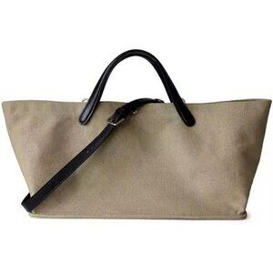 Big Bags Women's Canvas Leather Handle Casual Khaki Tote Bag